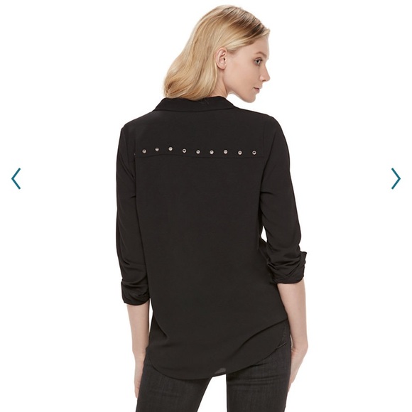 Black long sleeve shirt grommet details M / L - Picture 3 of 13